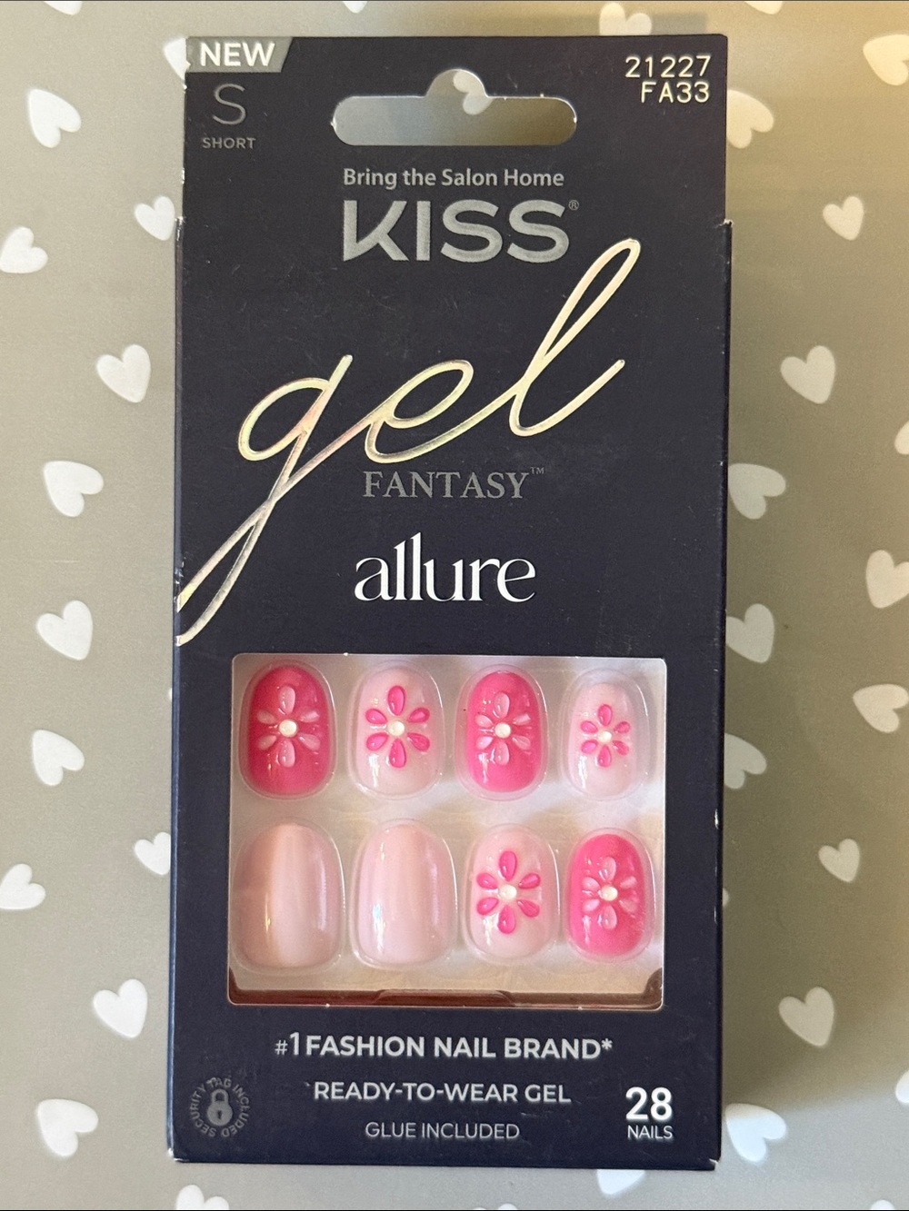 Kiss Gel Fantasy Allure Press On Nails Pink Florals Short Length
